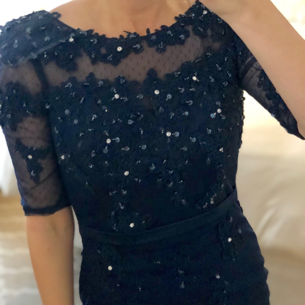 Gorgeous navy beaded gown for wedding worn once
